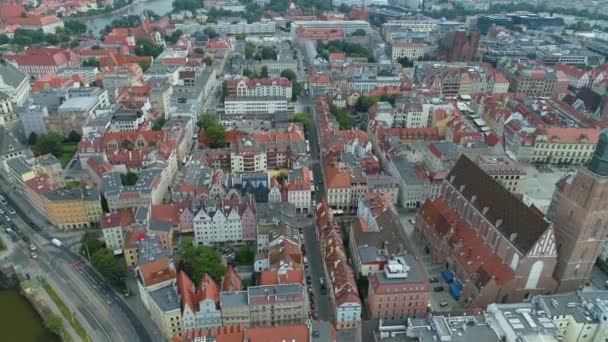 Prachtig Panorama Oude Stad Wroclaw Luchtfoto Uitzicht Polen Hoge Kwaliteit — Stockvideo