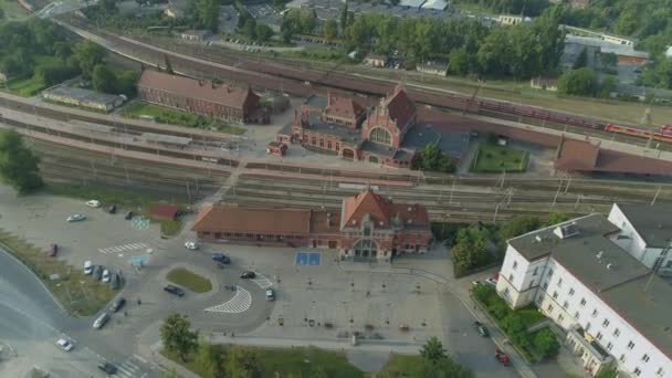 美丽的全景火车站Opole Aerial View波兰 高质量的4K镜头 — 图库视频影像