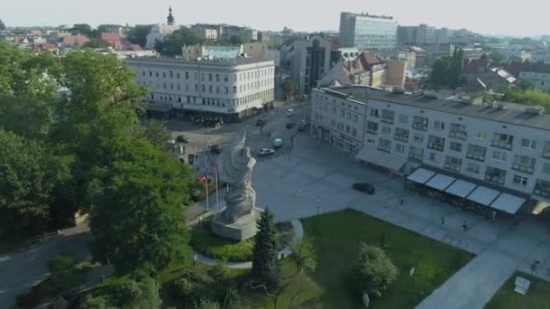 Piękna Statua Plac Wolności Opole Widok Lotu Ptaka Polska Wysokiej — Wideo stockowe