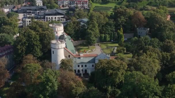 Schöne Landschaft Schloss Przemysl Luftaufnahme Polen Hochwertiges Filmmaterial — Stockvideo