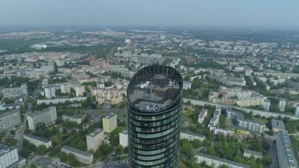 Mooie Top Sky Tower Wroclaw Aerial View Polen Hoge Kwaliteit — Stockvideo