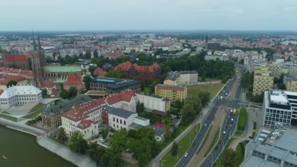 Prachtig Panorama Ostrow Tumski Wroclaw Aerial View Polen Hoge Kwaliteit — Stockvideo