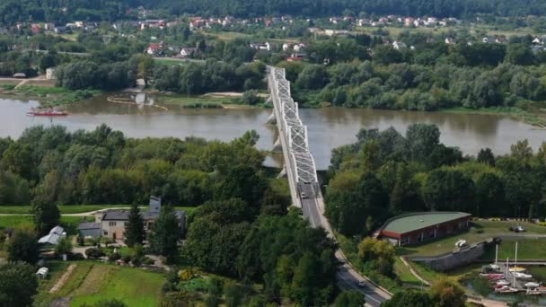 Prachtige Landschapsbrug Vistula Pulawy Aerial View Polen Hoge Kwaliteit Beeldmateriaal — Stockvideo