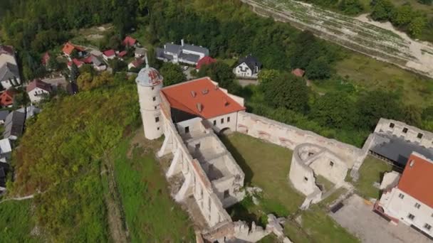 Indah Kastil Janowiec Pemandangan Udara Polandia Rekaman Berkualitas Tinggi — Stok Video