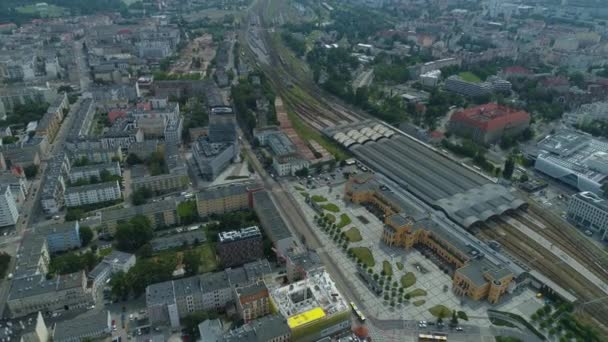 Mooi Top Centraal Station Wroclaw Luchtfoto Polen Hoge Kwaliteit Beeldmateriaal — Stockvideo