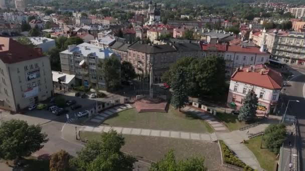 Beautiful Statue Orlat Przemyskich Przemysl Aerial View Poland High Quality — Stock Video