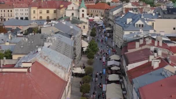 Hermosa Entrada Krakowskie Przedmiescie Ciudad Vieja Lublin Vista Aérea Polonia — Vídeos de Stock