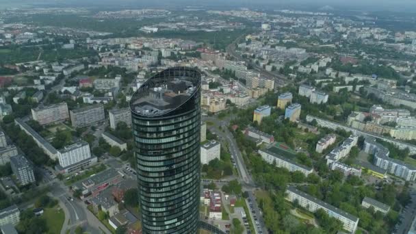 Beautiful Top Sky Tower Wroclaw Aerial View Poland High Quality — Stock Video