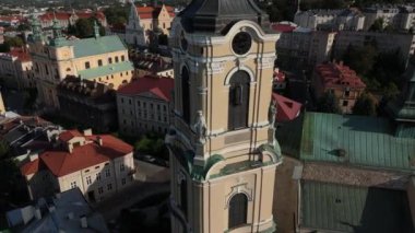 Güzel Katedral Kulesi Przemysl Hava Görüntüsü Polonya. Yüksek kalite 4k görüntü