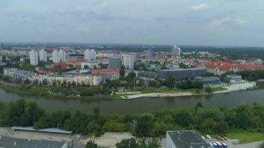 Güzel Panorama Nehri Odra Wroclaw Hava Manzaralı Polonya. Yüksek kalite 4k görüntü