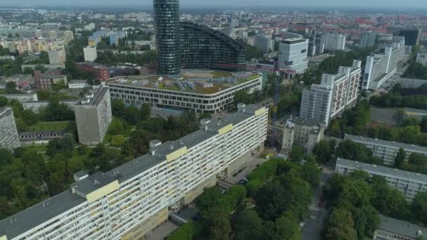 Skyscrapers Sky Tower Wroclaw Aerial View Poland Высококачественные Кадры — стоковое видео