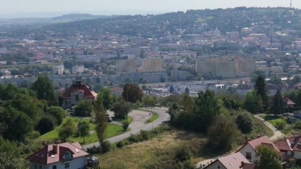Vackra Hill Observation Deck Przemysl Flygfoto Polen Högkvalitativ Film — Stockvideo