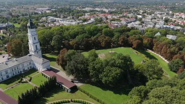 Beautiful Landscape Hill Cross Basilica Chelm Aerial View Poland High — Stock Video
