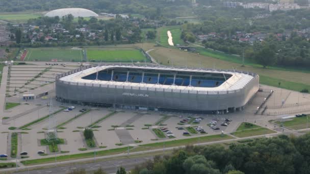 Güzel Panorama Arena Lublin Stadyumu Hava Manzaralı Polonya Yüksek Kalite — Stok video
