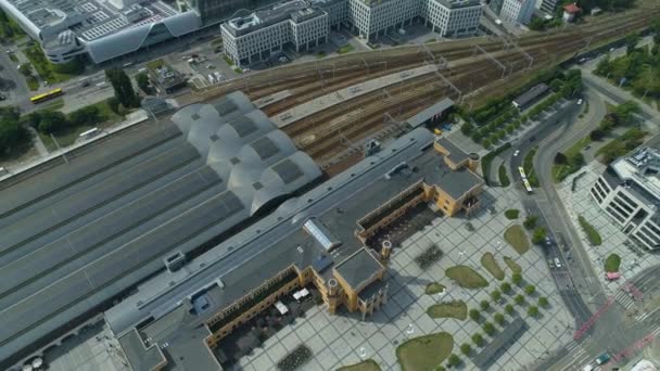 Schöner Hauptbahnhof Breslau Luftaufnahme Polen Hochwertiges Filmmaterial — Stockvideo