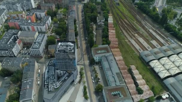 Beautiful Panorama Tracks Wroclaw Aerial View Poland High Quality Footage — Stock Video