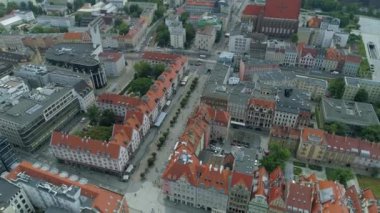 Güzel Eski Kasaba Pazar Meydanı Wroclaw Hava Manzarası Polonya. Yüksek kalite 4k görüntü