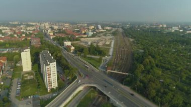 Güzel Panorama Yolu Opole Sokağı Hava Görüntüsü Polonya. Yüksek kalite 4k görüntü