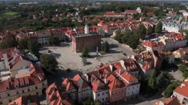 Güzel manzara Eski Kasaba Pazar Meydanı Sandomierz Hava Manzarası Polonya. Yüksek kalite 4k görüntü