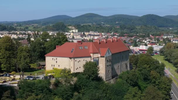 Krásná Krajina Royal Castle Old Town Sanok Aerial View Polsko — Stock video