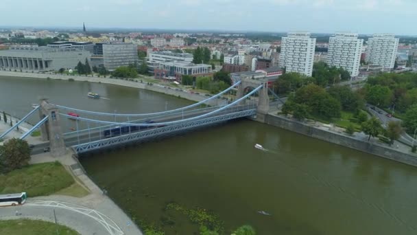Hermoso Puente Grundwald Wroclaw Vista Aérea Polonia Imágenes Alta Calidad — Vídeo de stock