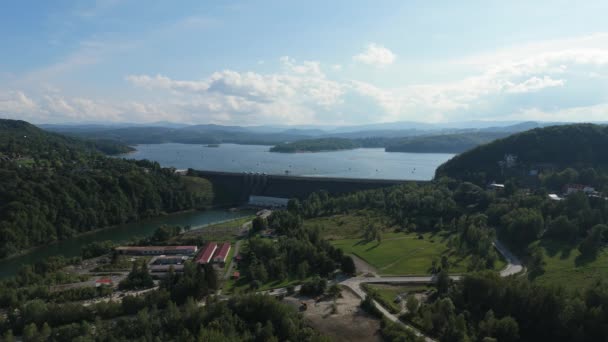 Beautiful Landscape Gondola Dam Lake Solina Mountains Bieszczady Aerial View — Stock Video