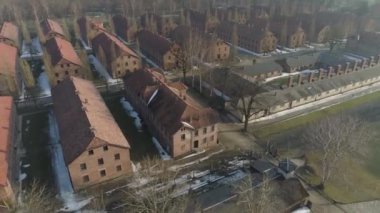 Auschwitz Toplama Kampı Oswiecim Hava Görüntüleme Polonya. Yüksek kalite 4k görüntü