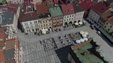 Güzel Eski Kasaba Pazar Meydanı Tarnow Hava Manzarası Polonya. Yüksek kalite 4k görüntü
