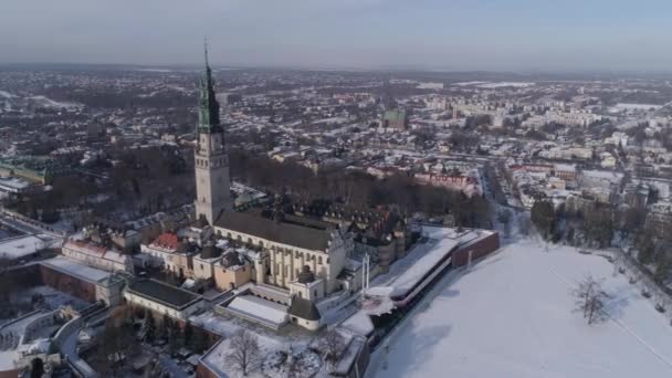 Belo Santuário Panorama Jasna Gora Czestochowa Vista Aérea Polônia Imagens — Vídeo de Stock