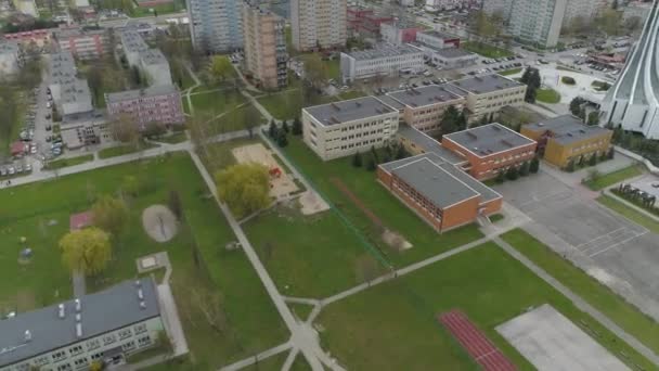 Parco Giochi Piazza Della Scuola Mielec Vista Aerea Polonia Filmati — Video Stock