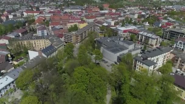 Prachtig Park Downtown Jaslo Aerial View Polen Hoge Kwaliteit Beeldmateriaal — Stockvideo