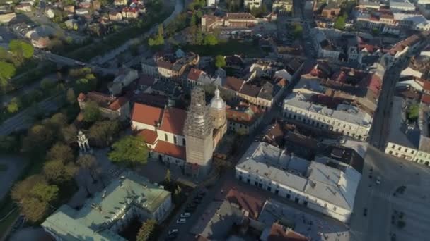Güzel Panorama Bazilikası Nowy Sacz Hava Manzaralı Polonya Yüksek Kalite — Stok video