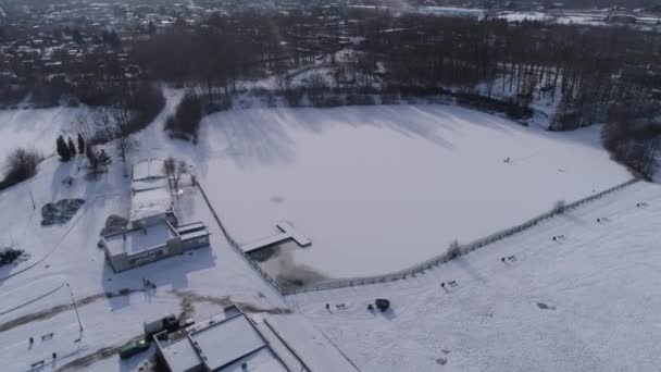 Замерзший Пруд Ченстохова Воздушный Вид Польшу Высококачественные Кадры — стоковое видео