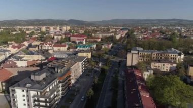 Freedom Avenue Aleja Nowy Sacz Hava Manzarası Polonya. Yüksek kalite 4k görüntü