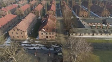 Auschwitz Toplama Kampı Oswiecim Hava Görüntüleme Polonya. Yüksek kalite 4k görüntü