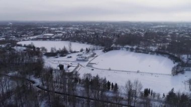 Güzel Panorama Donmuş Göletler Czestochowa Hava Görüntüsü Polonya. Yüksek kalite 4k görüntü