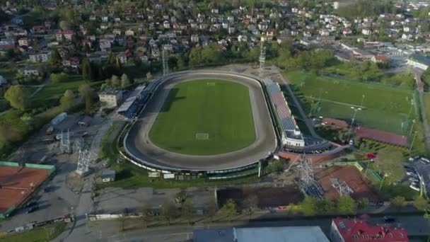 Belo Estádio Panorama Krosno Vista Aérea Polônia Imagens Alta Qualidade — Vídeo de Stock