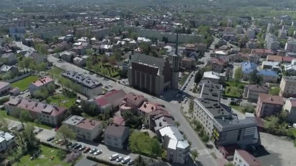 Prachtige Panorama Kerk Jaslo Luchtfoto Uitzicht Polen Hoge Kwaliteit Beeldmateriaal — Stockvideo