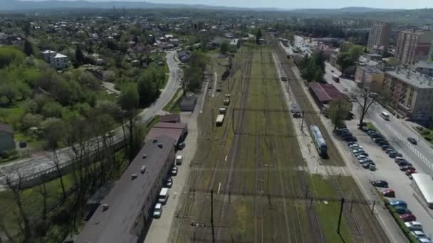 Hermosa Estación Tren Panorama Jaslo Vista Aérea Polonia Imágenes Alta — Vídeo de stock