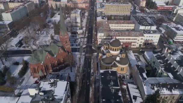 Hermosa Plaza Iglesia Czestochowa Vista Aérea Polonia Imágenes Alta Calidad — Vídeo de stock