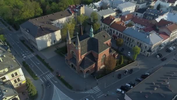 Beautiful Church Nowy Sacz Aerial View Poland High Quality Footage — Stock Video