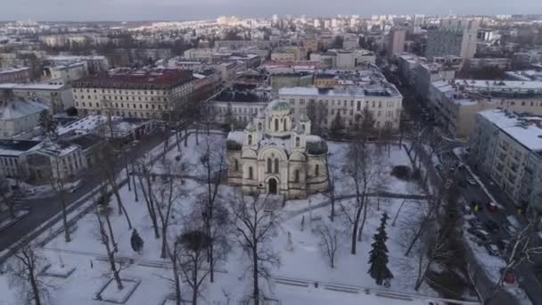 Frumoasa Panorama Biserica Square Downtown Czestochowa Aerial View Polonia Înregistrare — Videoclip de stoc