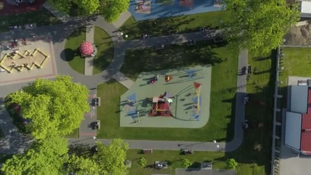 Beautiful Playground Park Strzelecki Tarnow Aerial View Poland High Quality — Stock Video