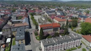 Güzel Pazar Meydanı Şehir Meclisi Jaslo Hava Manzarası Polonya. Yüksek kalite 4k görüntü