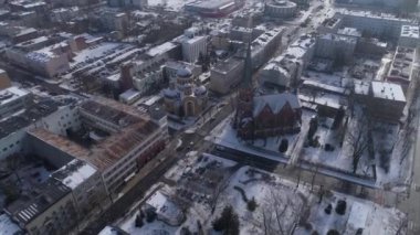 Czestochowa Şehir Merkezi Güzel Kilise Meydanı Hava Manzarası Polonya. Yüksek kalite 4k görüntü