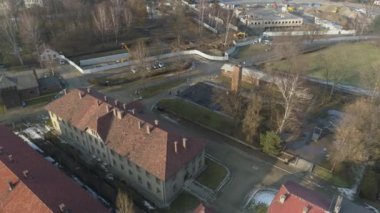 Auschwitz Toplama Kampı Oswiecim Hava Görüntüleme Polonya. Yüksek kalite 4k görüntü