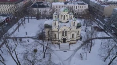 Czestochowa Şehir Merkezi Güzel Kilise Meydanı Hava Manzarası Polonya. Yüksek kalite 4k görüntü