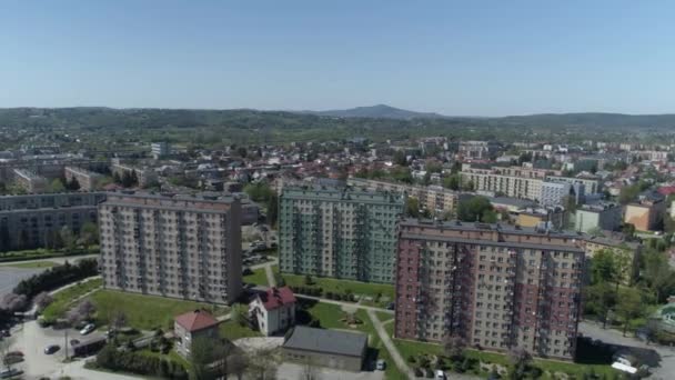 Prachtig Panorama Wolkenkrabbers Jaslo Luchtfoto Uitzicht Polen Hoge Kwaliteit Beeldmateriaal Stockvideo