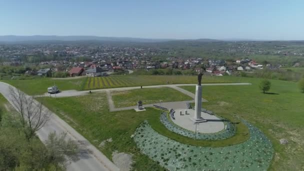 Belo Cristo Rei Monumento Jaslo Vista Aérea Polônia Imagens Alta — Vídeo de Stock