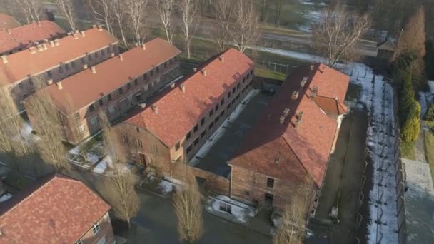Концентрационный Лагерь Освенцим Высоты Птичьего Полета Высококачественные Кадры — стоковое видео